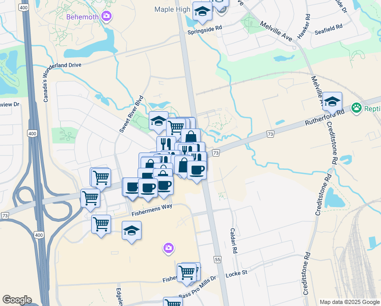 map of restaurants, bars, coffee shops, grocery stores, and more near 3100 Rutherford Road in Vaughan