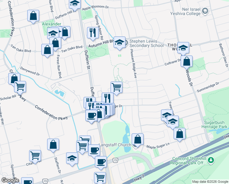 map of restaurants, bars, coffee shops, grocery stores, and more near 47 Gauguin Avenue in York Regional Municipality