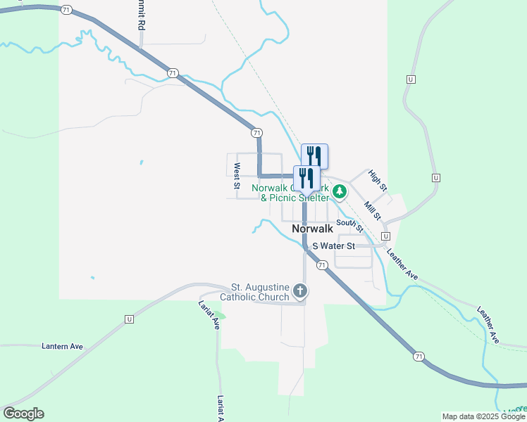 map of restaurants, bars, coffee shops, grocery stores, and more near 200 West Center Street in Norwalk