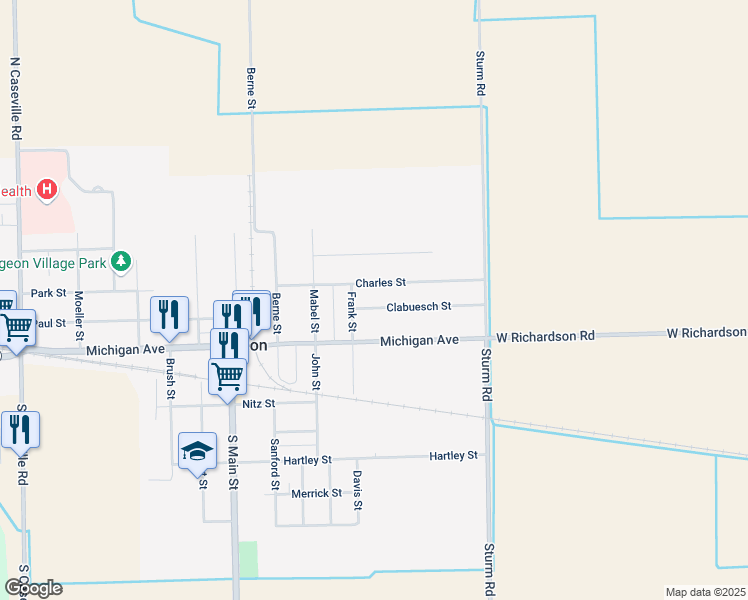 map of restaurants, bars, coffee shops, grocery stores, and more near 7084 Clabuesch Street in Pigeon