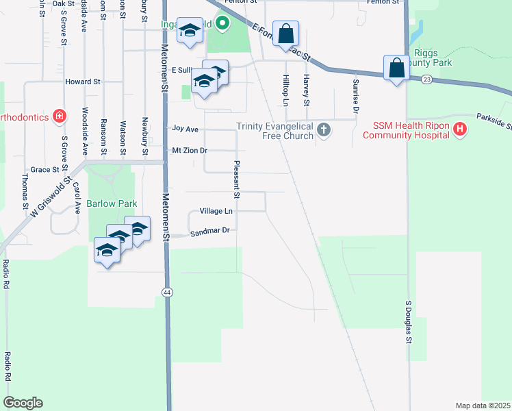 map of restaurants, bars, coffee shops, grocery stores, and more near 535 Ardmore Avenue in Ripon