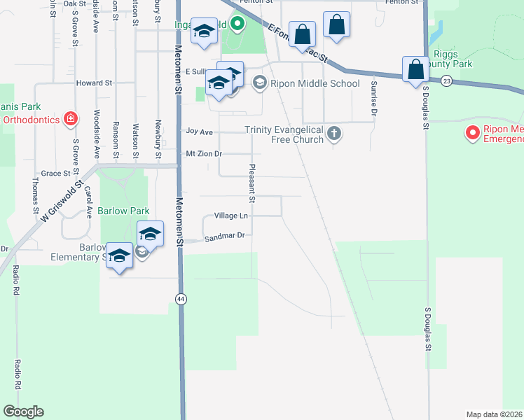 map of restaurants, bars, coffee shops, grocery stores, and more near 503 Ardmore Avenue in Ripon