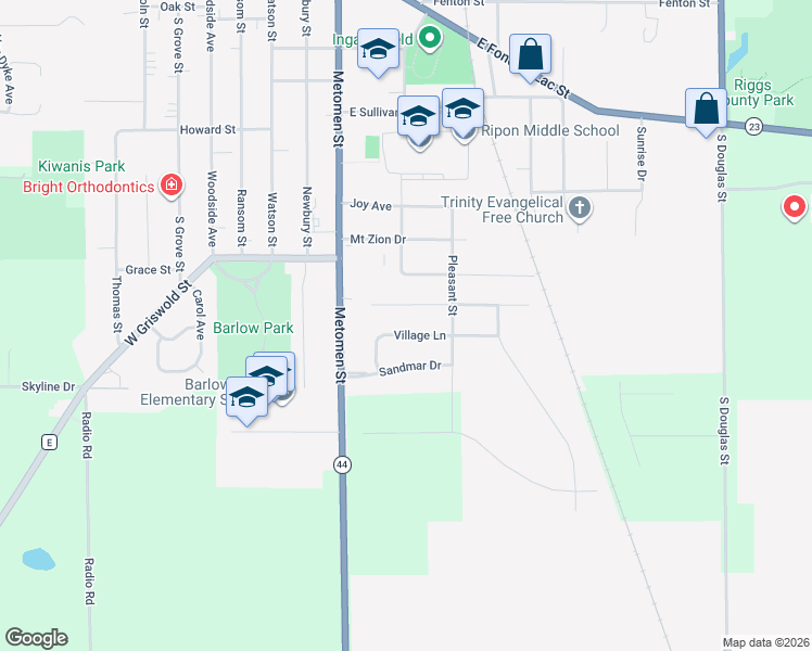 map of restaurants, bars, coffee shops, grocery stores, and more near 413 Ardmore Avenue in Ripon