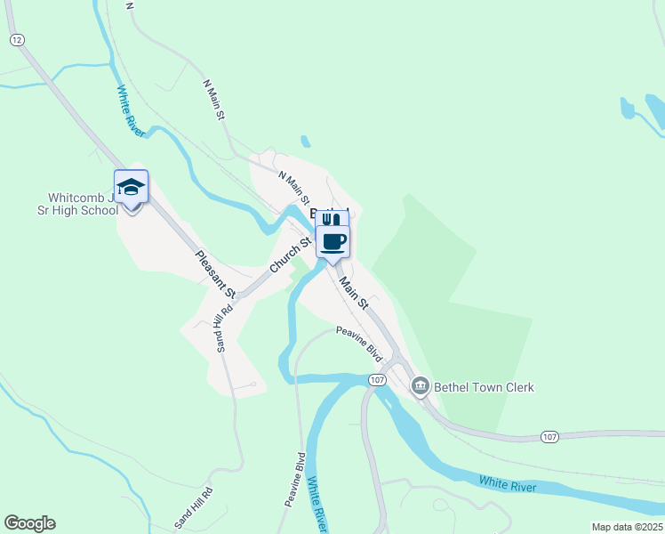 map of restaurants, bars, coffee shops, grocery stores, and more near 245 Main Street in Bethel