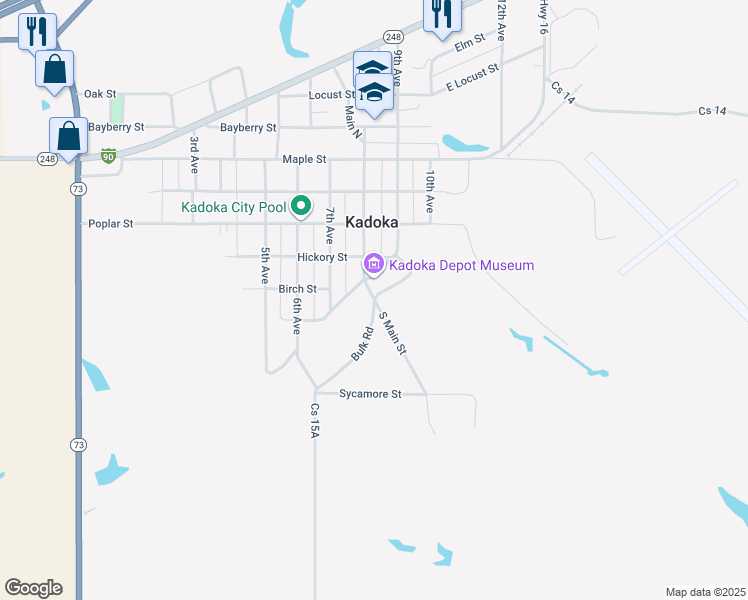 map of restaurants, bars, coffee shops, grocery stores, and more near South Main Street in Kadoka