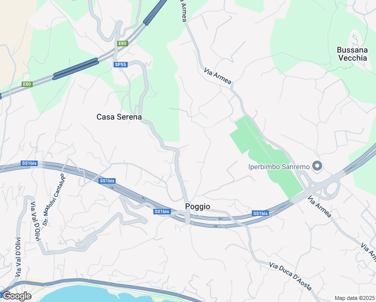 map of restaurants, bars, coffee shops, grocery stores, and more near 58 Via Ranceri in Sanremo
