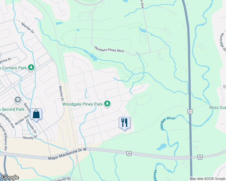 map of restaurants, bars, coffee shops, grocery stores, and more near 67 Nave Street in Vaughan