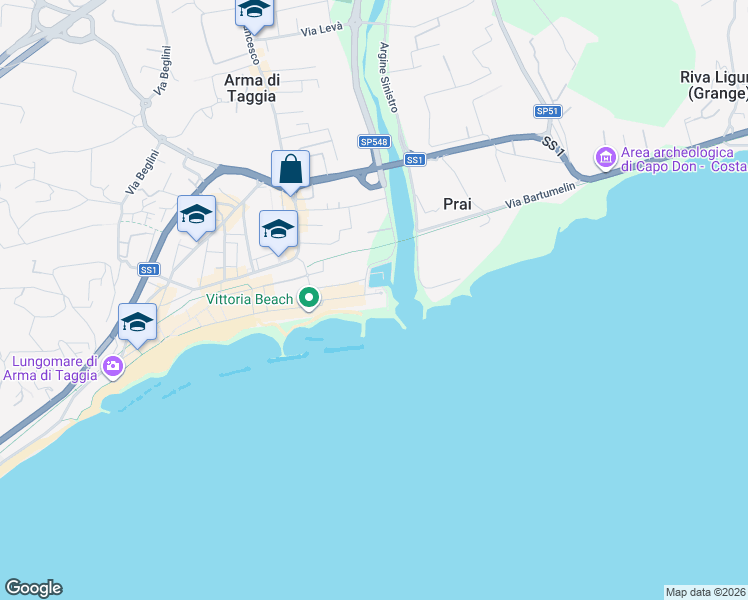 map of restaurants, bars, coffee shops, grocery stores, and more near 75 Via Marina in Taggia