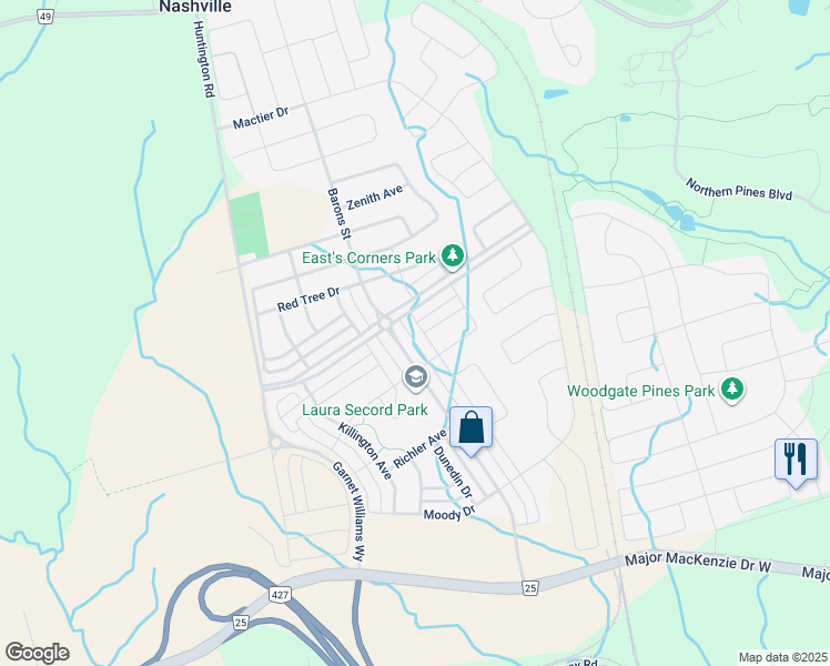 map of restaurants, bars, coffee shops, grocery stores, and more near 180 Pelee Avenue in Vaughan