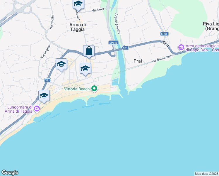 map of restaurants, bars, coffee shops, grocery stores, and more near 75 Via Marina in Taggia