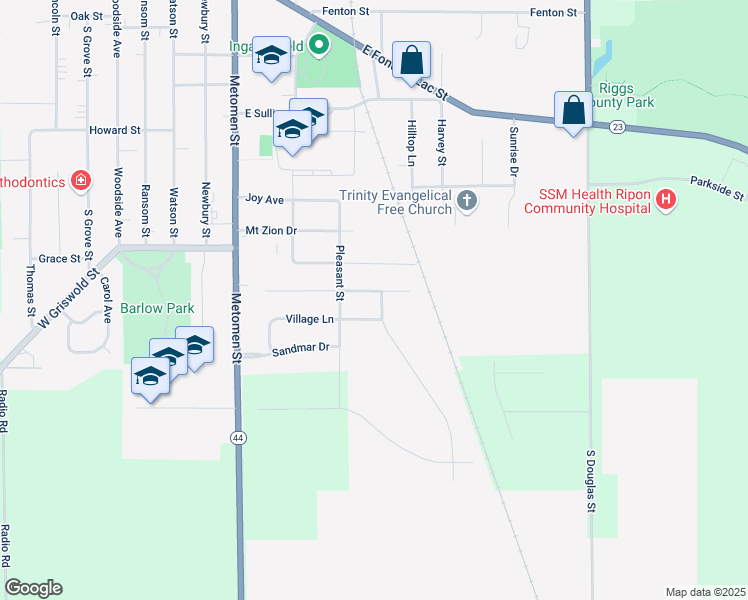 map of restaurants, bars, coffee shops, grocery stores, and more near 535 Ardmore Avenue in Ripon