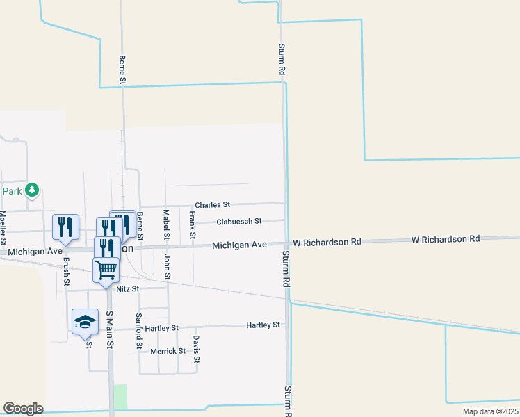 map of restaurants, bars, coffee shops, grocery stores, and more near 7084 Clabuesch Street in Pigeon