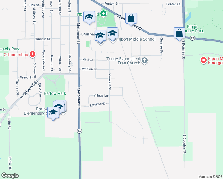 map of restaurants, bars, coffee shops, grocery stores, and more near 503 Ardmore Avenue in Ripon