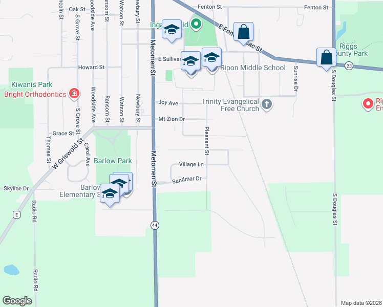 map of restaurants, bars, coffee shops, grocery stores, and more near 413 Ardmore Avenue in Ripon