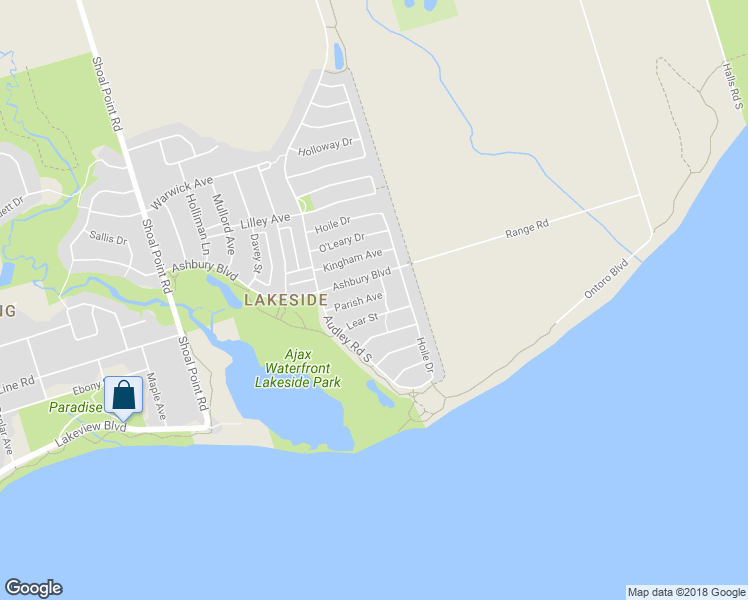 map of restaurants, bars, coffee shops, grocery stores, and more near 21 Parish Avenue in Ajax