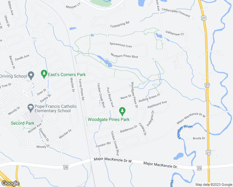 map of restaurants, bars, coffee shops, grocery stores, and more near 41 Glen Abbey Trail in Vaughan