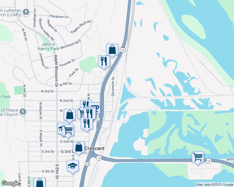map of restaurants, bars, coffee shops, grocery stores, and more near 67 North 3rd Street in La Crescent