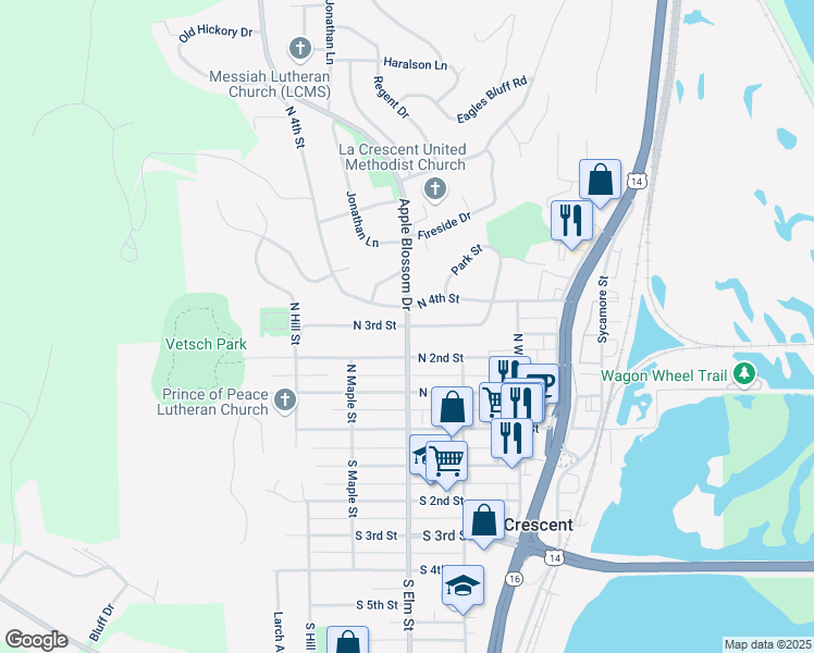 map of restaurants, bars, coffee shops, grocery stores, and more near 298 County Road 29 in La Crescent