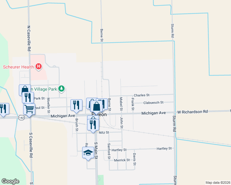 map of restaurants, bars, coffee shops, grocery stores, and more near 80 Berne Street in Pigeon