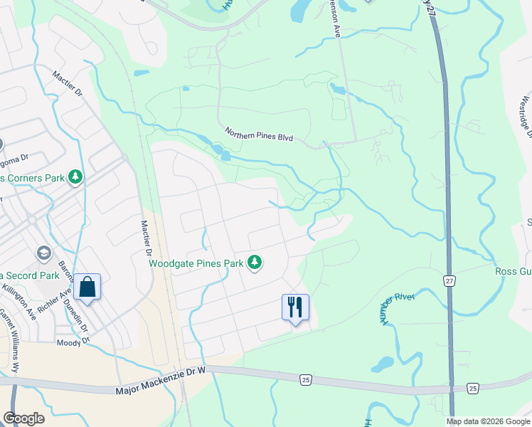 map of restaurants, bars, coffee shops, grocery stores, and more near 9 Glen Abbey Trail in Vaughan