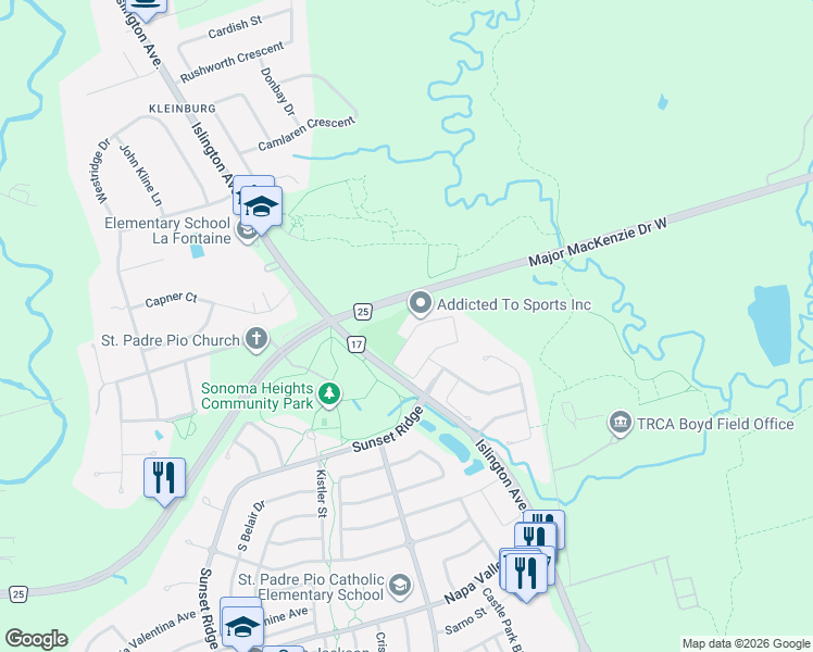 map of restaurants, bars, coffee shops, grocery stores, and more near 109 Golden Gate Circle in Vaughan