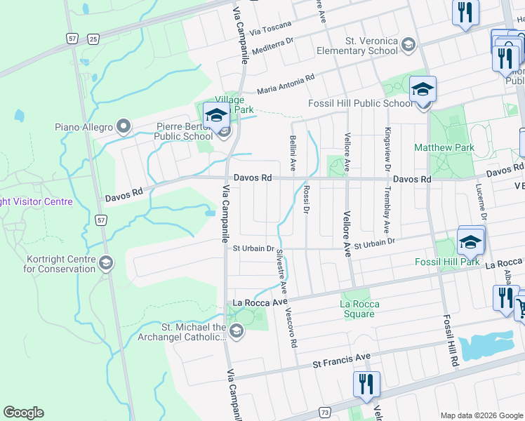 map of restaurants, bars, coffee shops, grocery stores, and more near 60 Valle Avenue in Vaughan