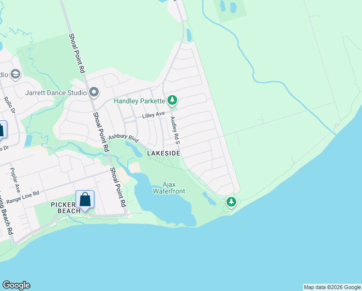 map of restaurants, bars, coffee shops, grocery stores, and more near 937 Audley Road South in Ajax