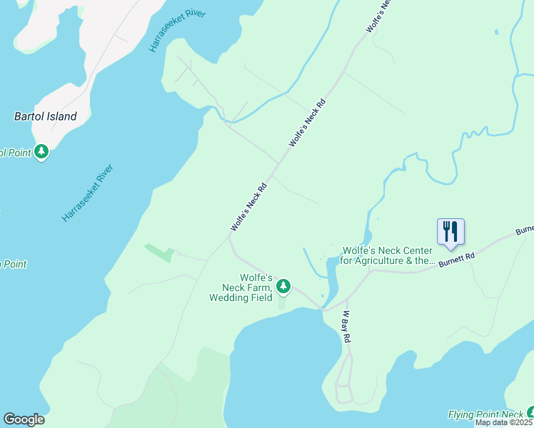 map of restaurants, bars, coffee shops, grocery stores, and more near 36 Little River Lane in Freeport