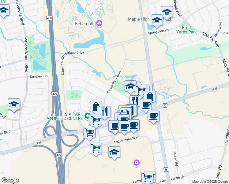 map of restaurants, bars, coffee shops, grocery stores, and more near 126 Julliard Drive in Vaughan