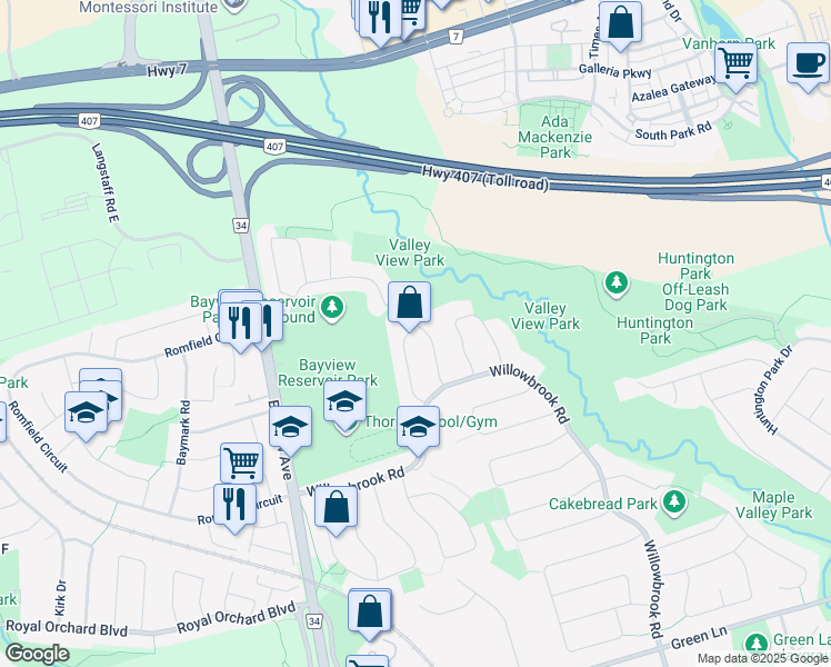 map of restaurants, bars, coffee shops, grocery stores, and more near 26 Abraham Avenue in Markham