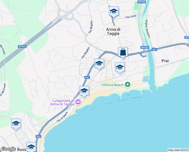 map of restaurants, bars, coffee shops, grocery stores, and more near 17 Via dell'Asilo in Taggia