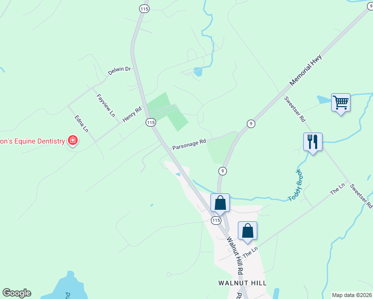 map of restaurants, bars, coffee shops, grocery stores, and more near 19 Parsonage Road in North Yarmouth