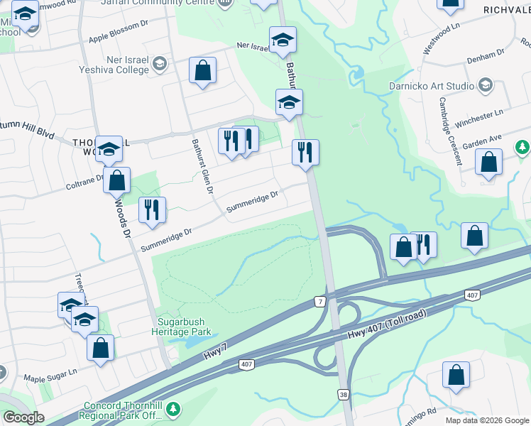 map of restaurants, bars, coffee shops, grocery stores, and more near 77 Napa Hill Court in Vaughan