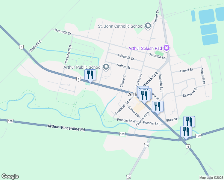 map of restaurants, bars, coffee shops, grocery stores, and more near 231 Highway 6 in Arthur