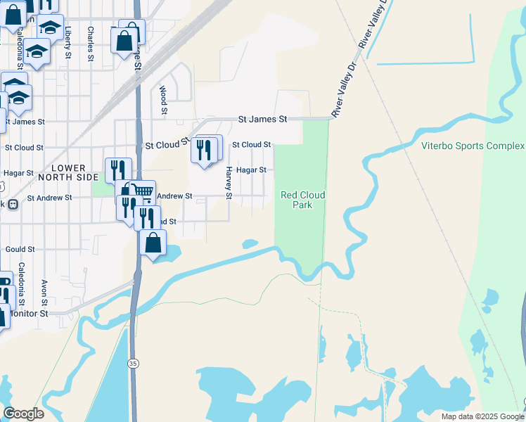 map of restaurants, bars, coffee shops, grocery stores, and more near 500 Powell Street in La Crosse