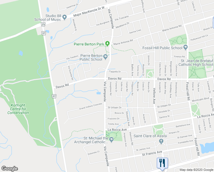 map of restaurants, bars, coffee shops, grocery stores, and more near 377 Via Campanile in Vaughan