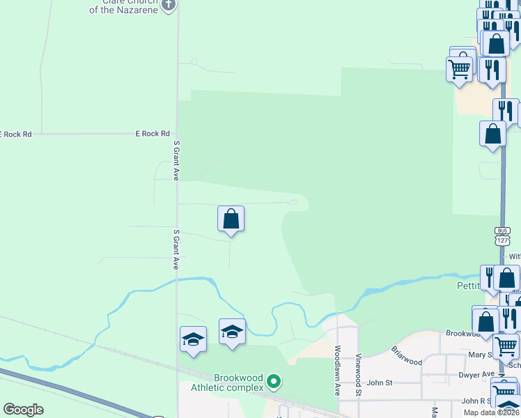 map of restaurants, bars, coffee shops, grocery stores, and more near 3254 Oakland Drive in Clare