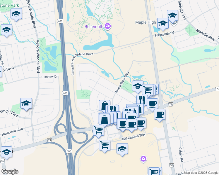 map of restaurants, bars, coffee shops, grocery stores, and more near 29 Casabel Drive in Vaughan