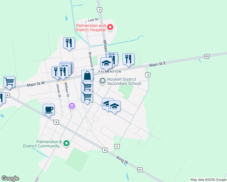 map of restaurants, bars, coffee shops, grocery stores, and more near 535 Raglan Street in Palmerston