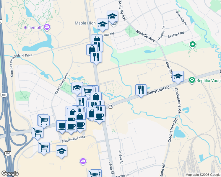 map of restaurants, bars, coffee shops, grocery stores, and more near 9245 Jane Street in Vaughan