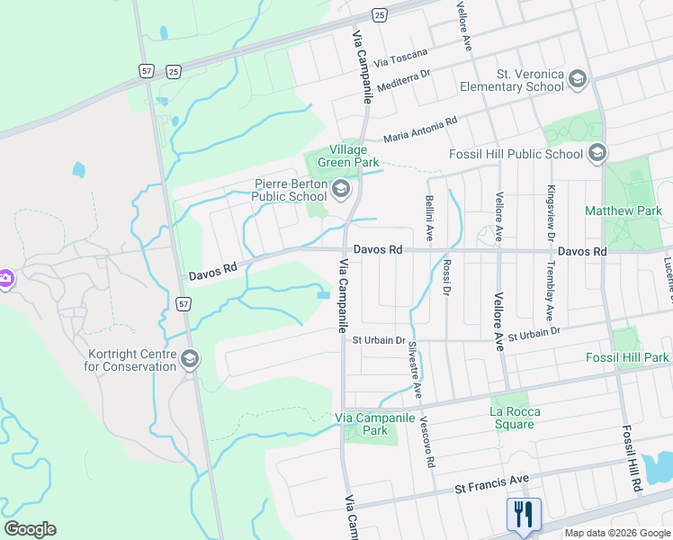 map of restaurants, bars, coffee shops, grocery stores, and more near 382 Via Campanile in Vaughan