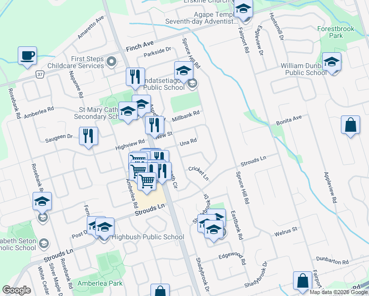 map of restaurants, bars, coffee shops, grocery stores, and more near in Pickering