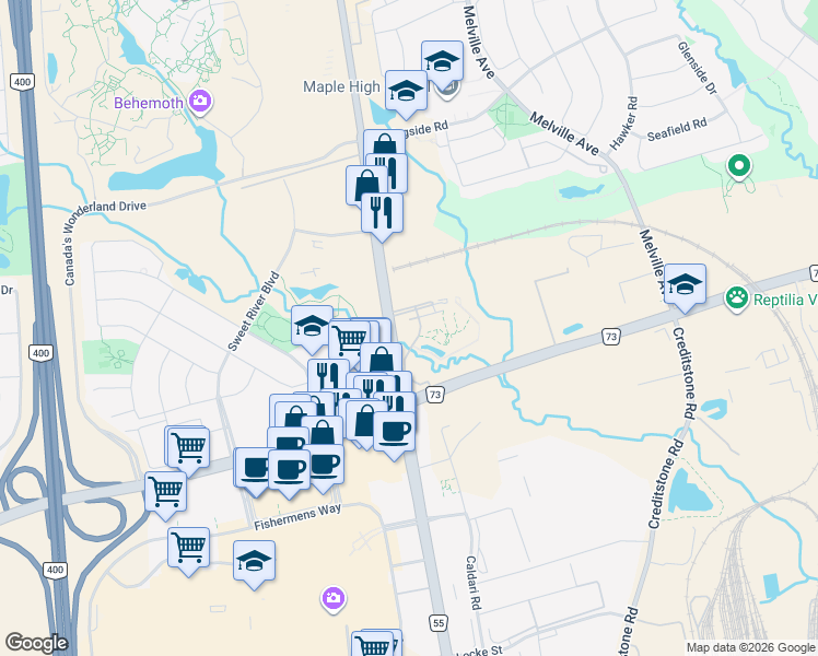 map of restaurants, bars, coffee shops, grocery stores, and more near 9235 Jane Street in Vaughan