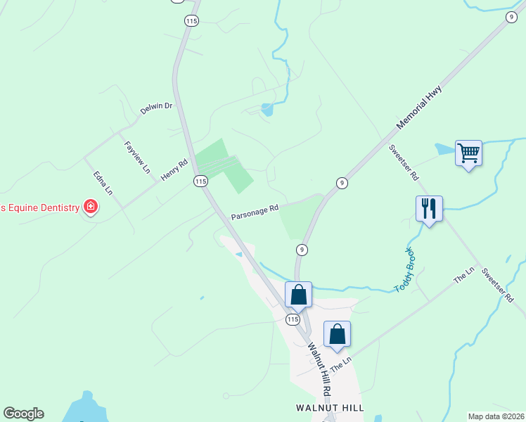 map of restaurants, bars, coffee shops, grocery stores, and more near 19 Parsonage Road in North Yarmouth