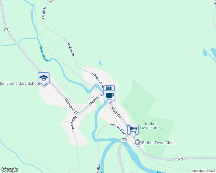 map of restaurants, bars, coffee shops, grocery stores, and more near in Bethel