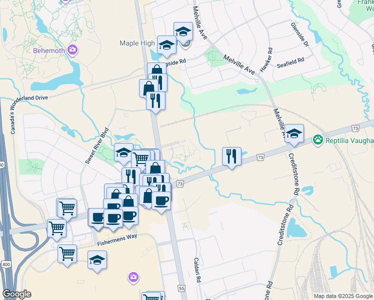 map of restaurants, bars, coffee shops, grocery stores, and more near in Vaughan