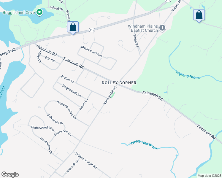 map of restaurants, bars, coffee shops, grocery stores, and more near 194 Varney Mill Road in Windham