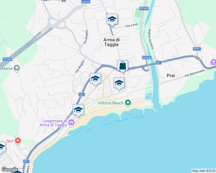 map of restaurants, bars, coffee shops, grocery stores, and more near 17 Via della Cornice in Taggia