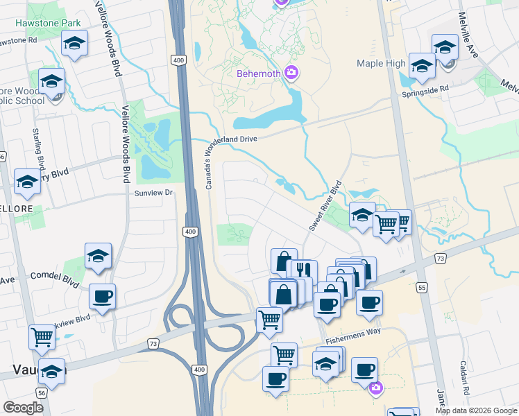 map of restaurants, bars, coffee shops, grocery stores, and more near 88 Casabel Drive in Vaughan