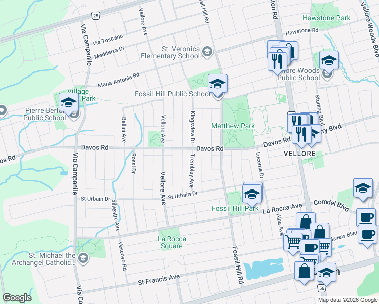 map of restaurants, bars, coffee shops, grocery stores, and more near in Vaughan